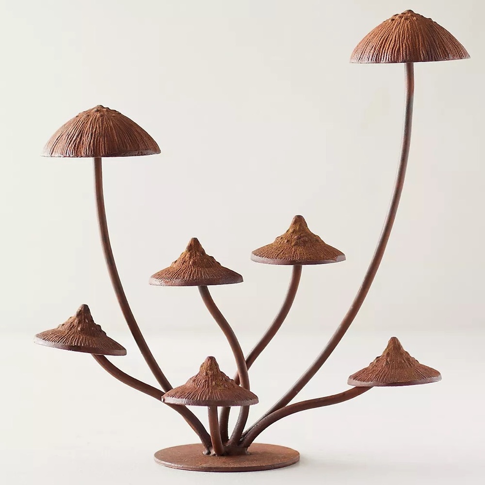 Anthropologie Whimsical Rustic Patina Iron Multiple Mushroom Tabletop Decor 🍄 - Picture 1 of 16
